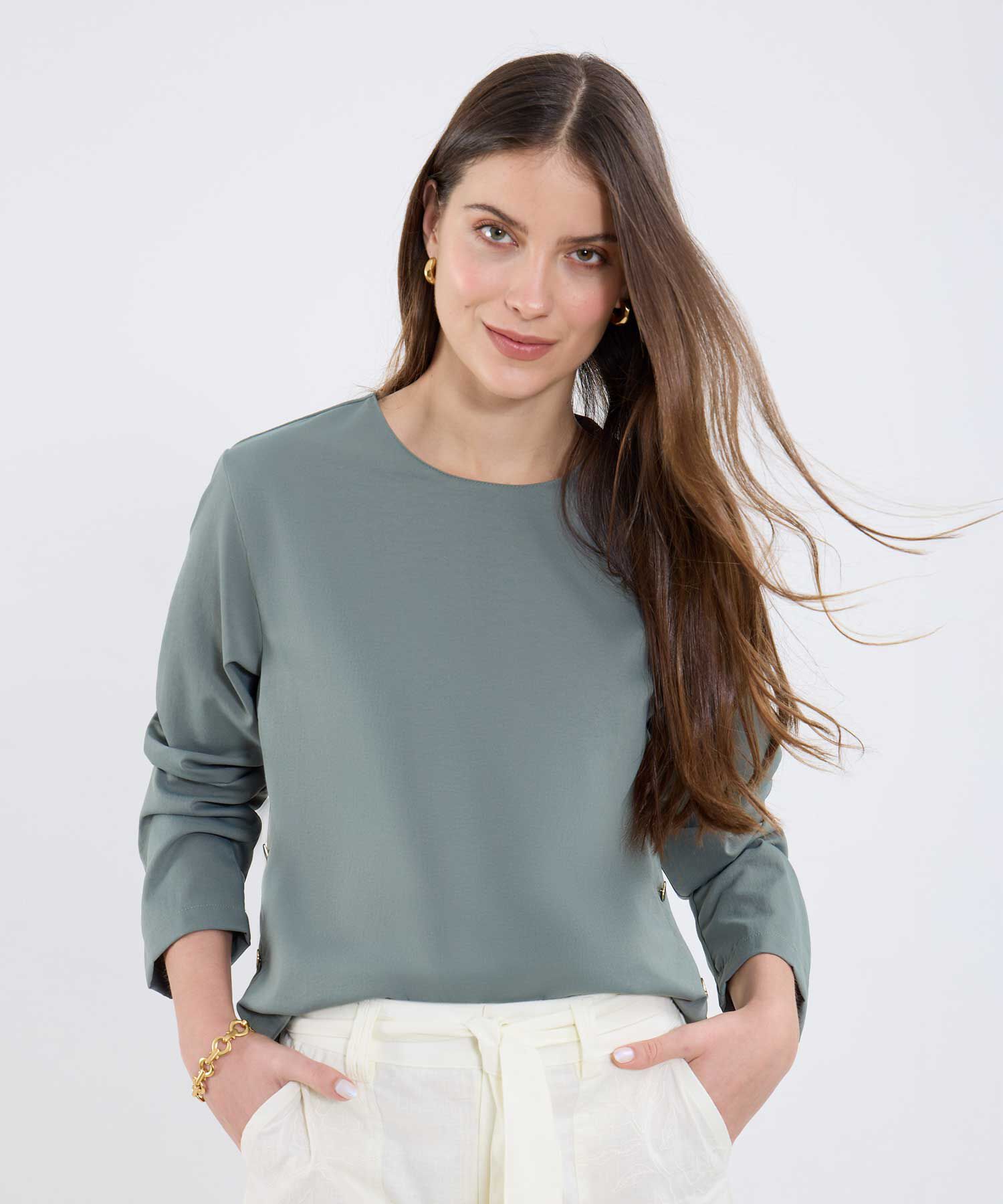 Blusa Unicolor Manga Larga