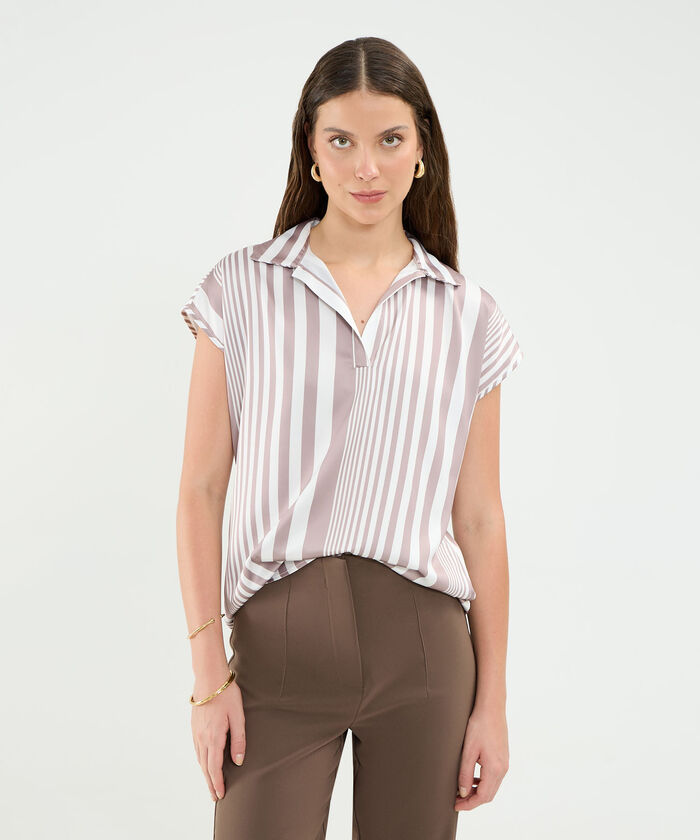 Blusa Manga Corta Corrida En Satin Para Mujer