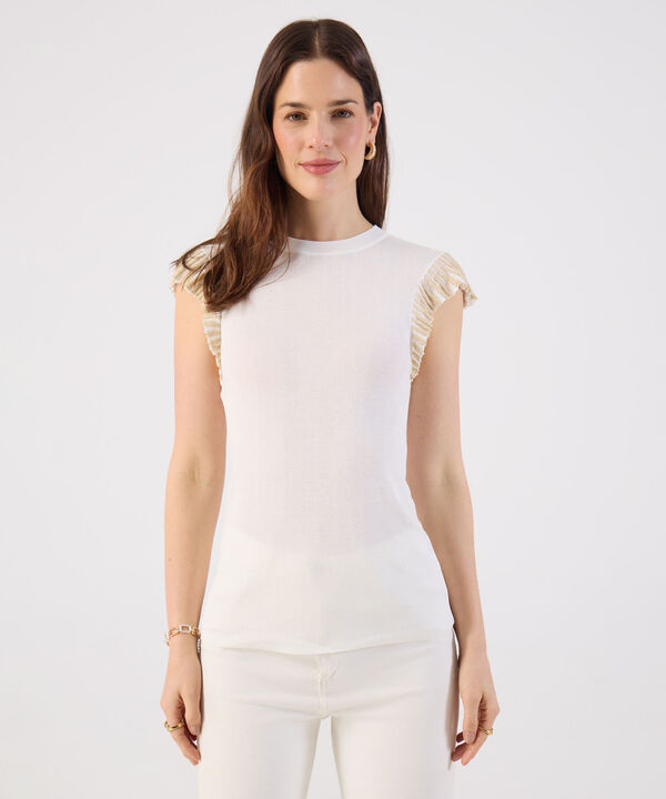 Camiseta Tejida Con Volantes En Hombros Para Mujer image number null