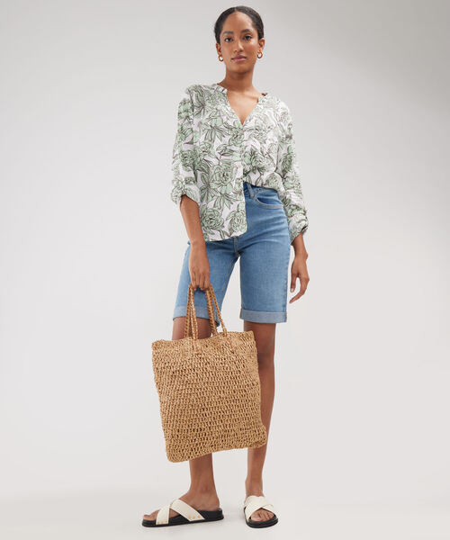 Blusa Manga Larga Estampada En Lino image number null