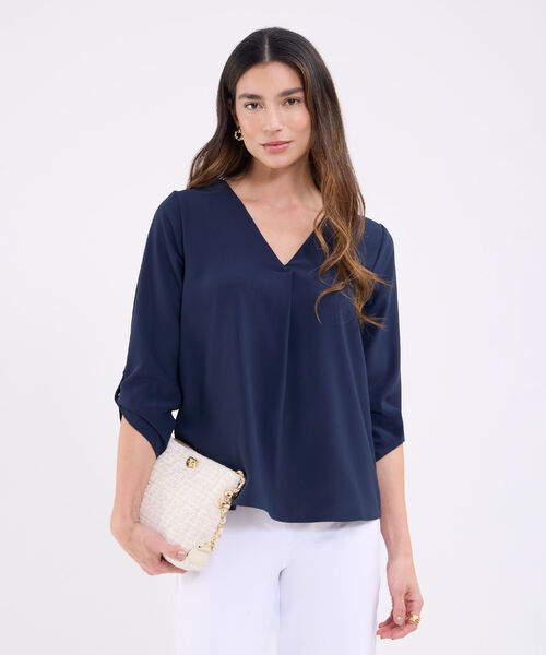 Blusa manga 3/4 unicolor para mujer image number null