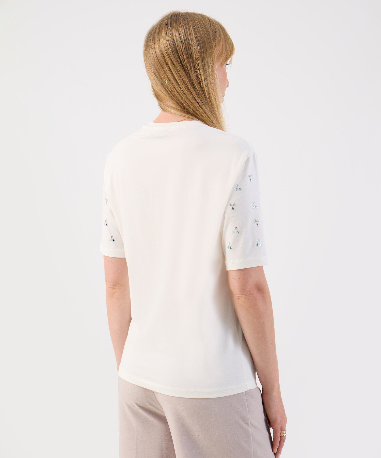 Camiseta Para Mujer Manga Corta Con Apliques De Brillo