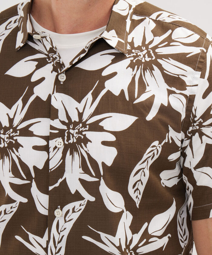 Camisa Manga Corta Estampada Base Lino