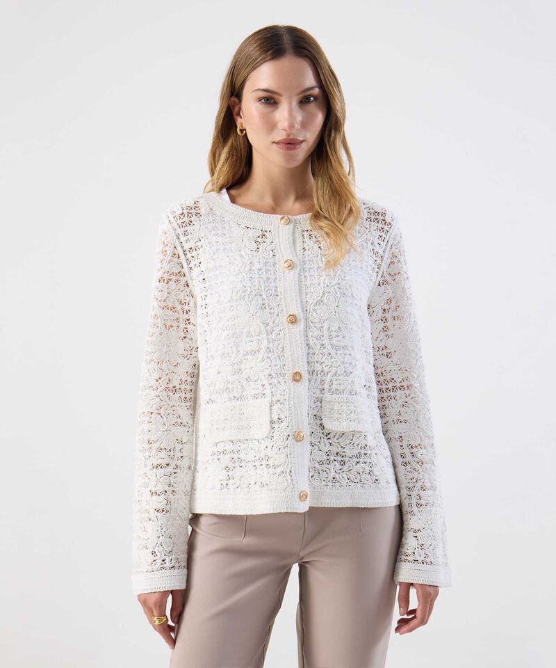 Chaqueta Casual Tejido Calado Elegante Mujer