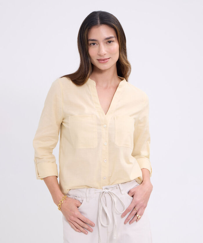 Blusa manga larga unicolor para mujer