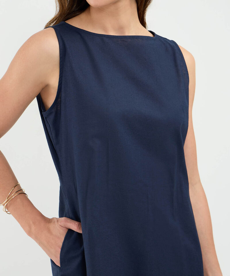 Vestido Escote Redondo en Efecto Lino