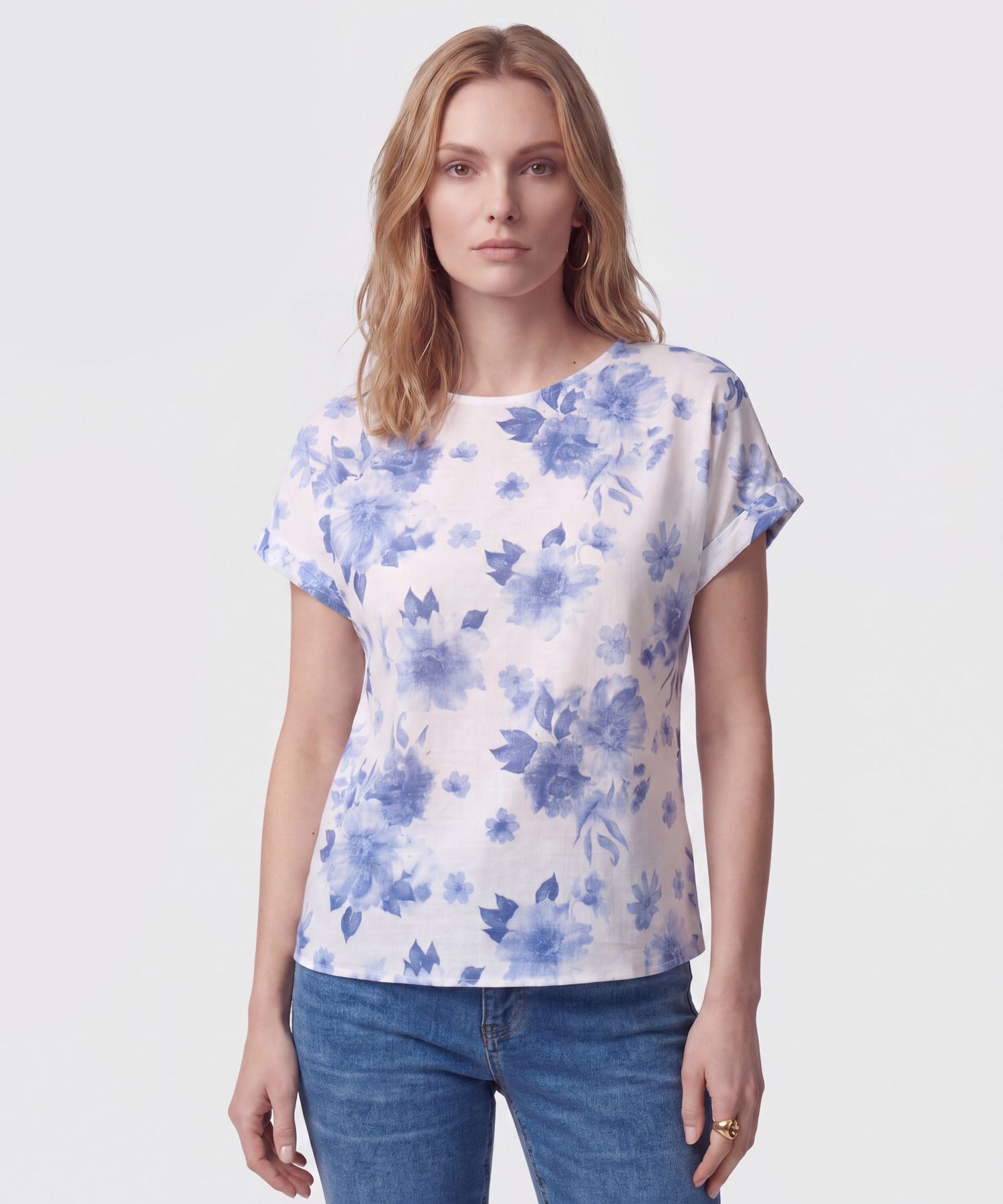 Blusa De Cuello Redondo Y Manga Corta Mujer