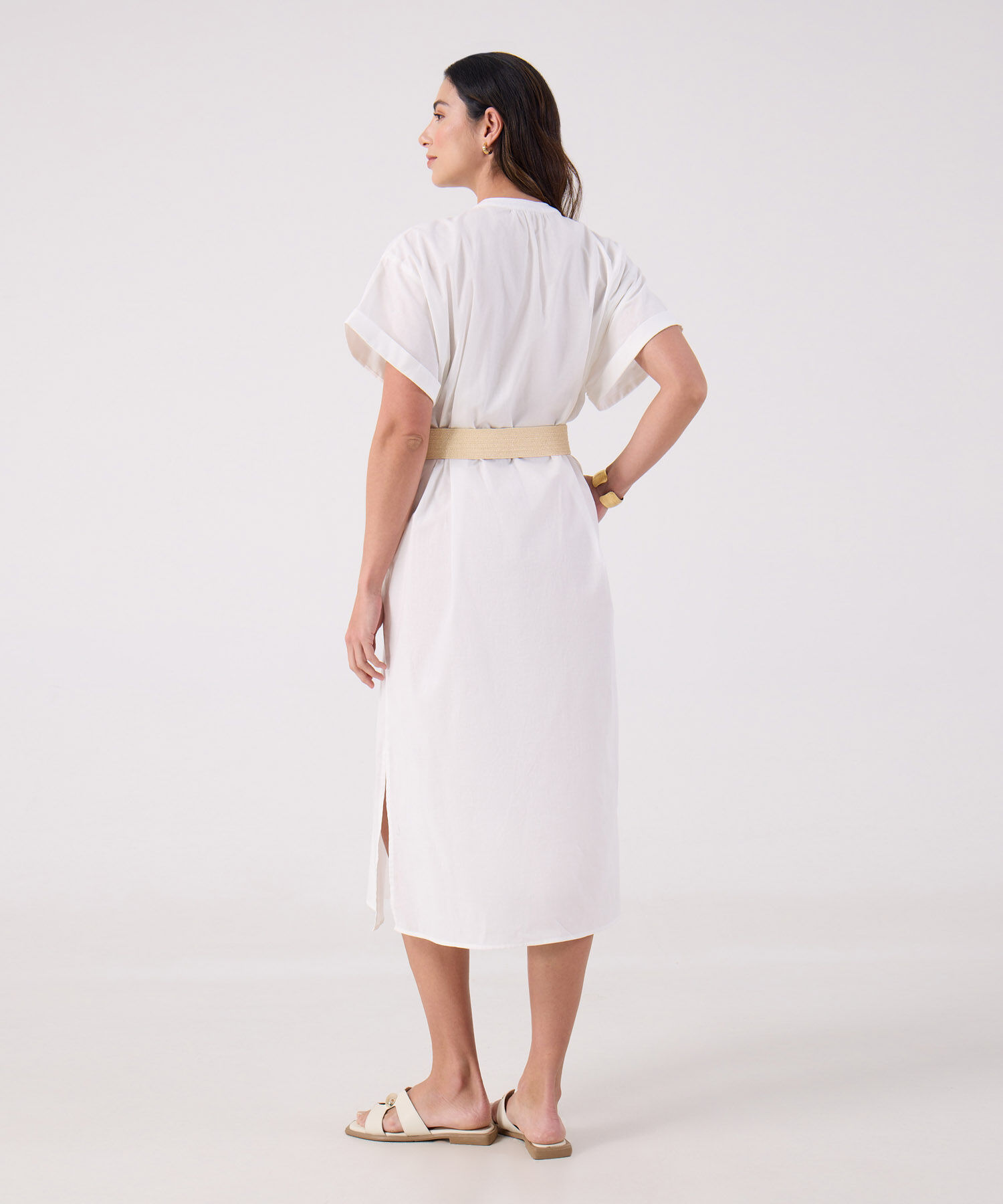 Vestido Unicolor Con Cinturon 