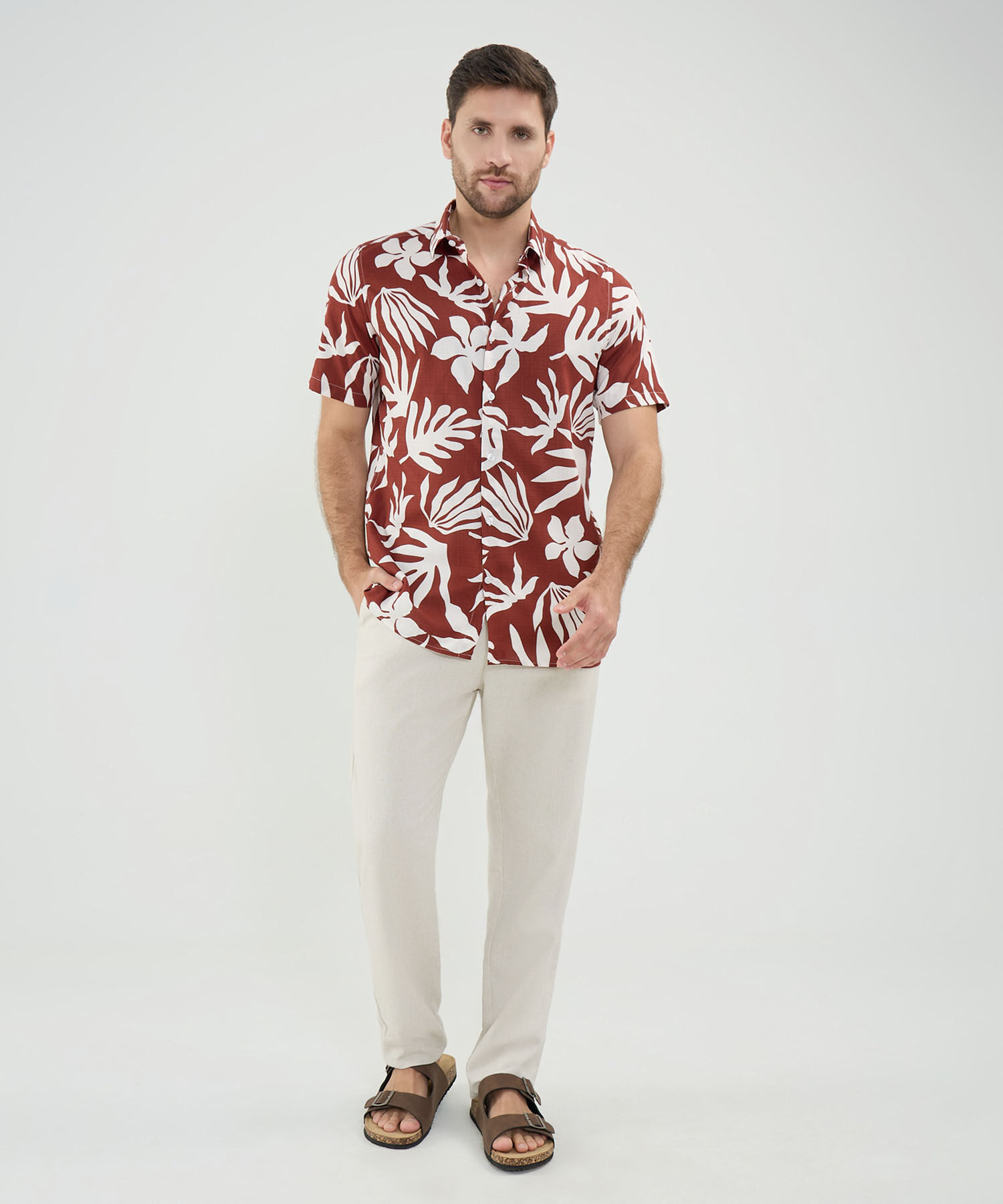 Camisa Estampada en Efecto Lino