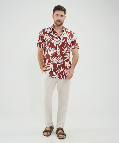 Camisa Estampada en Efecto Lino image number null