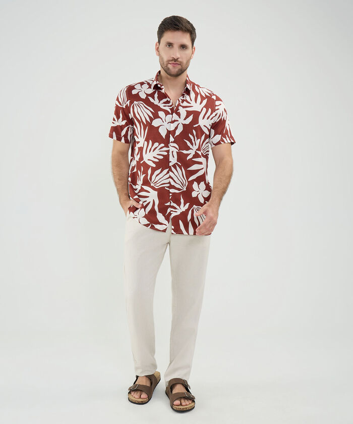 Camisa Estampada en Efecto Lino