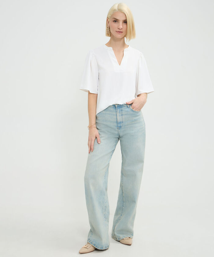 Blusa Unicolor Con Cuello V