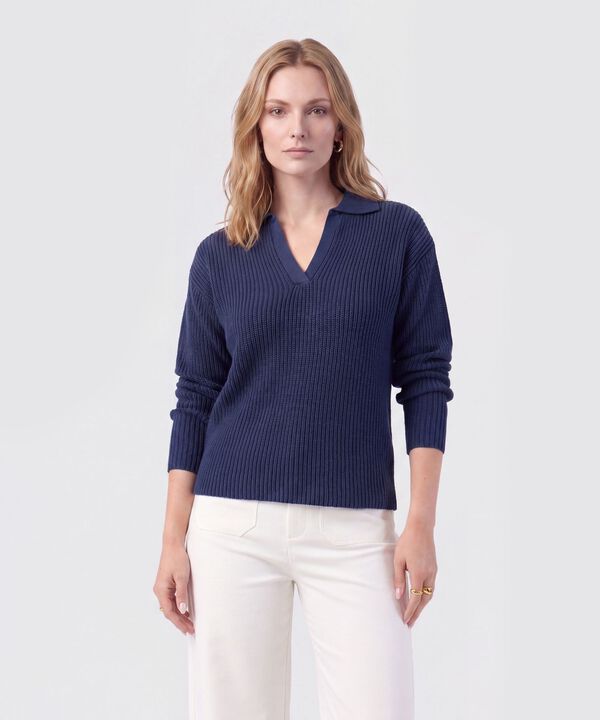 Saco Tejido Cuello Polo Con Escote En V image number null