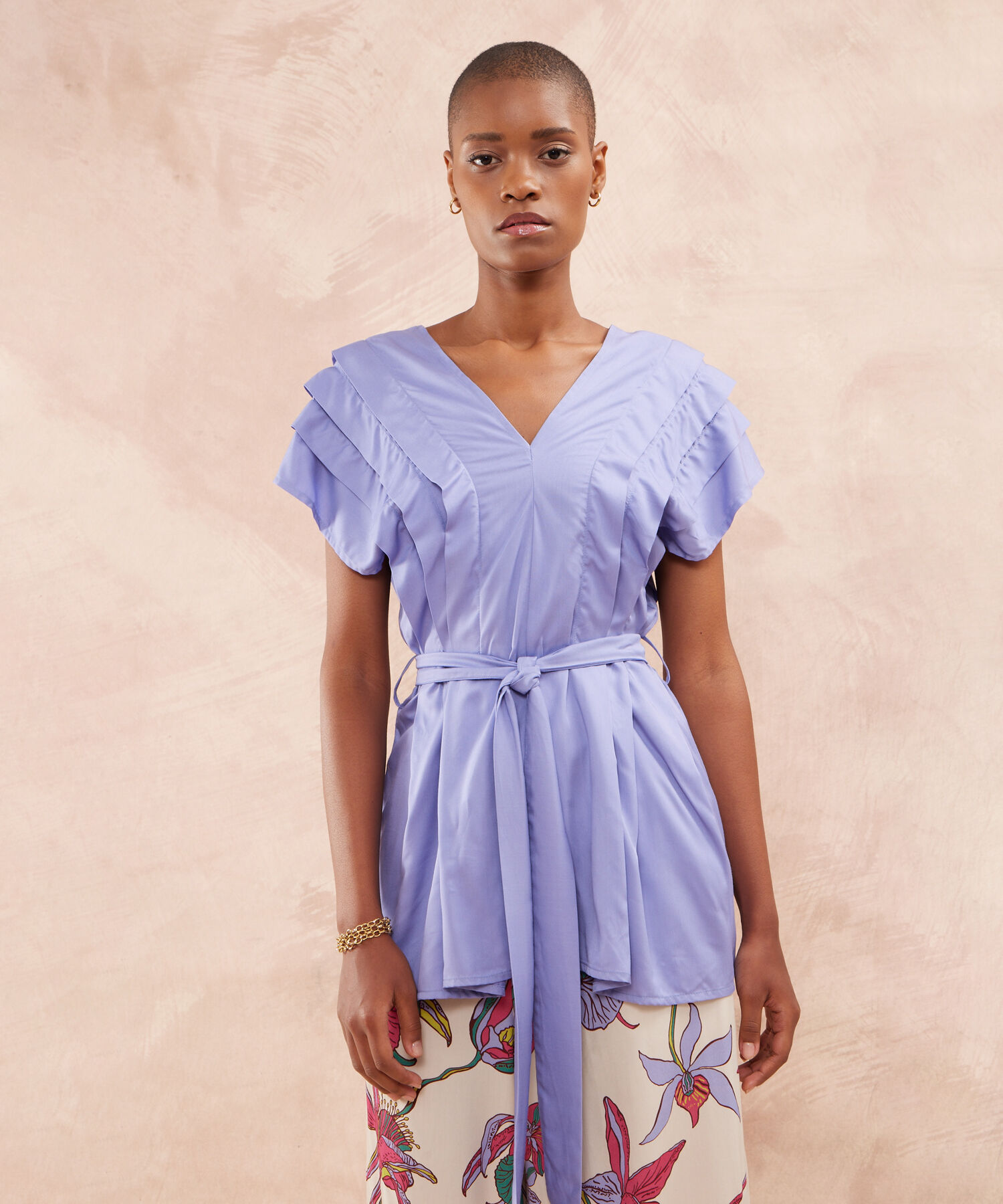 Blusa Manga Sisa Con Alforzas Y Cinturon