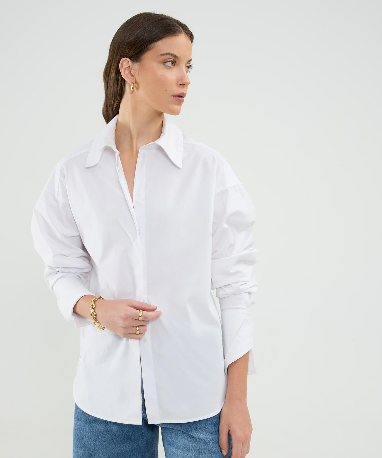 Camisa Manga Larga Unicolor Con Corbata