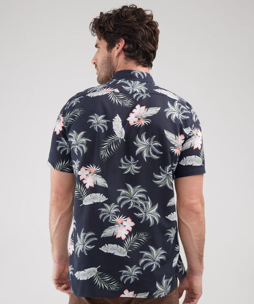 Camisa Manga Corta Estampada Base Lino