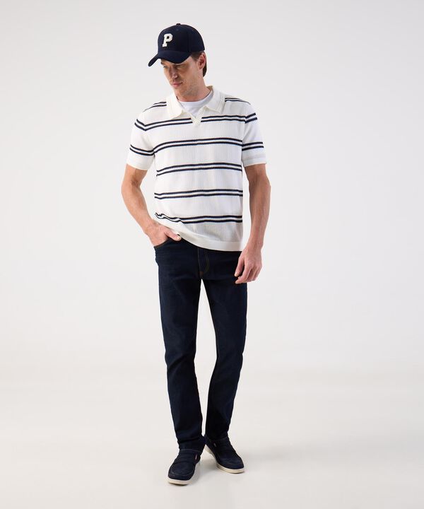 Polo de Punto Abierto para Hombre con Rayas