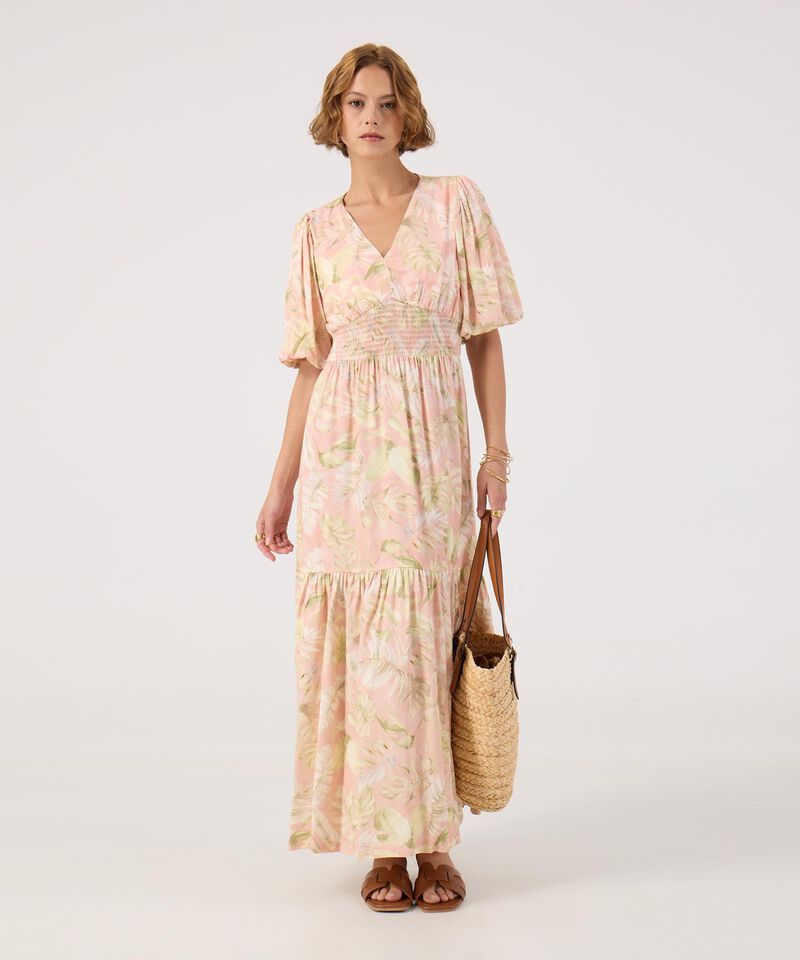 Vestido estampado con fruncido en cintura 