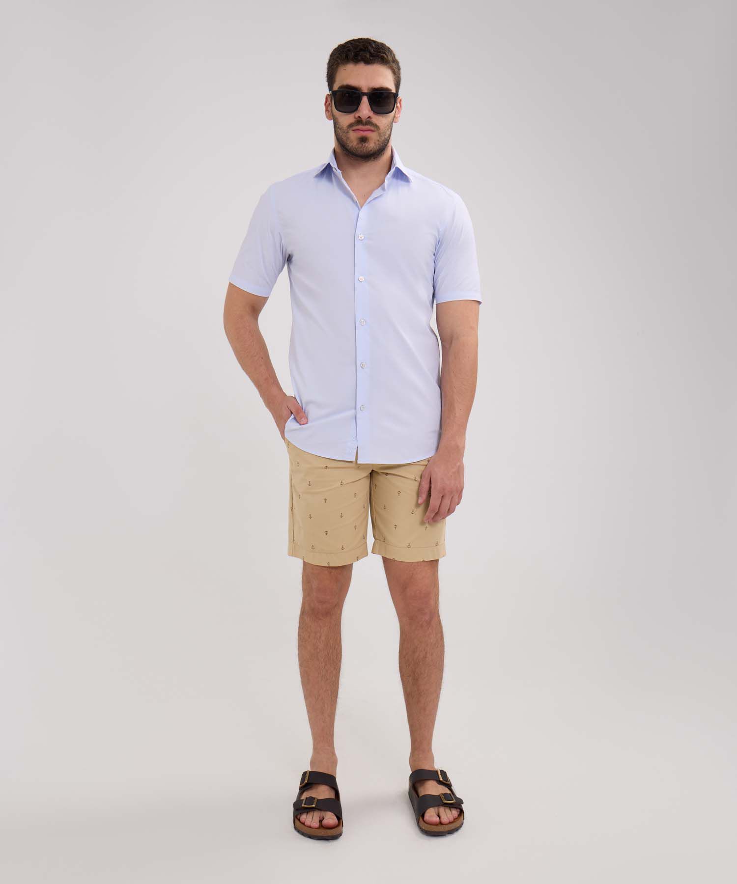 Camisa Manga Corta Unicolor Sin Bolsillo