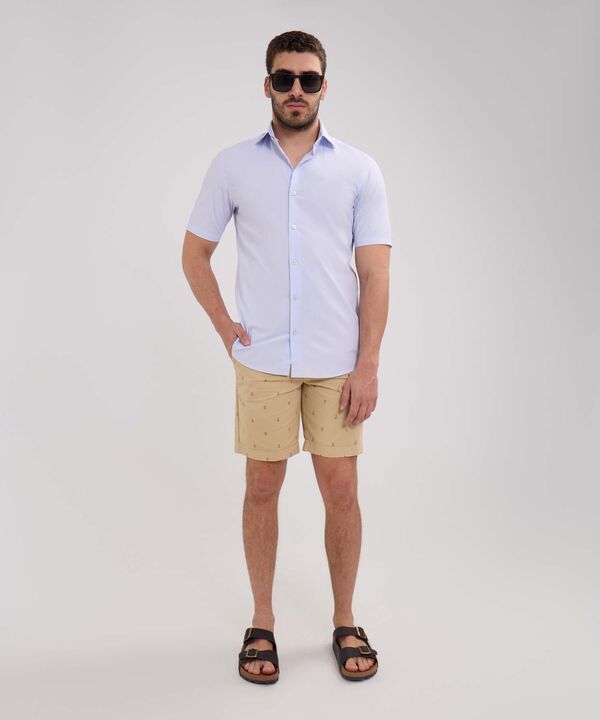 Camisa Manga Corta Unicolor Sin Bolsillo