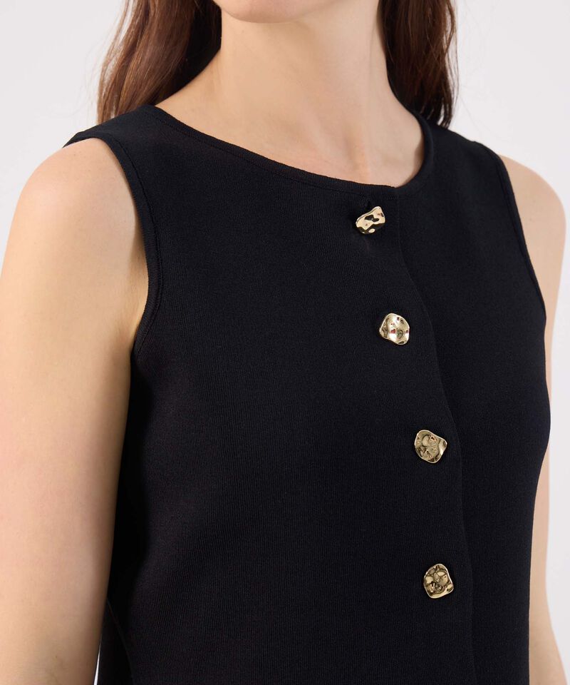 Chaleco Mujer Tejido Sin Mangas Botones Dorados