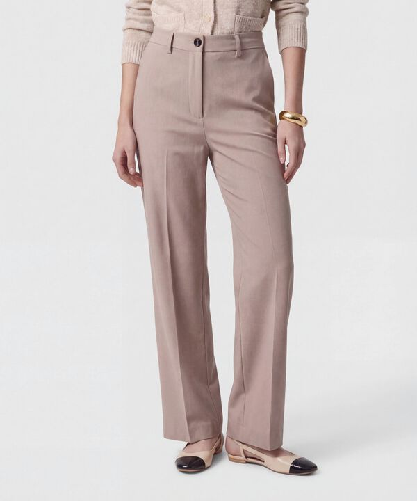 Pantal&oacute;n Unicolor Con Pinzas Para Mujer image number null