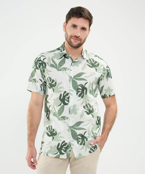 Camisa Estampada en Efecto Lino image number null