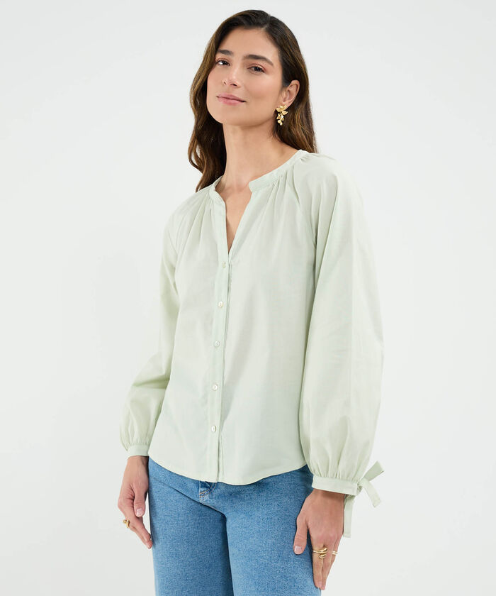 Blusa Manga Larga Efecto Lino