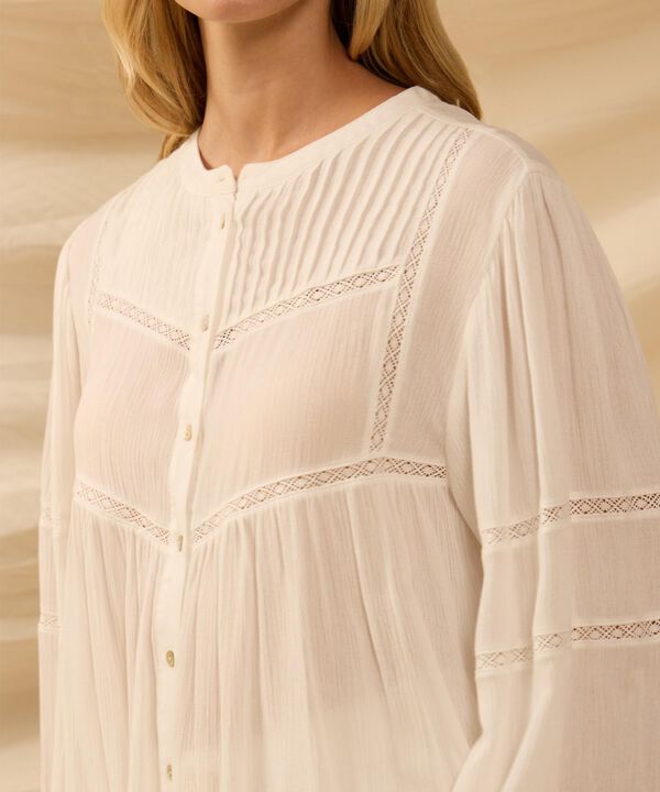 Blusa Unicolor Con Encaje Para Mujer