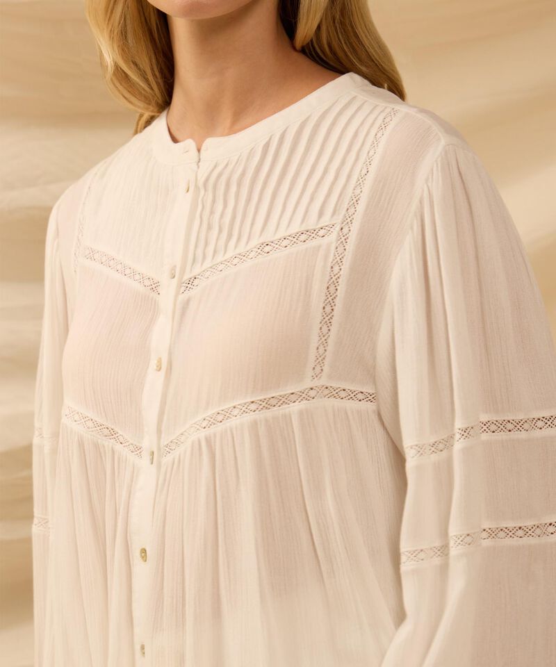 Blusa Unicolor Con Encaje Para Mujer