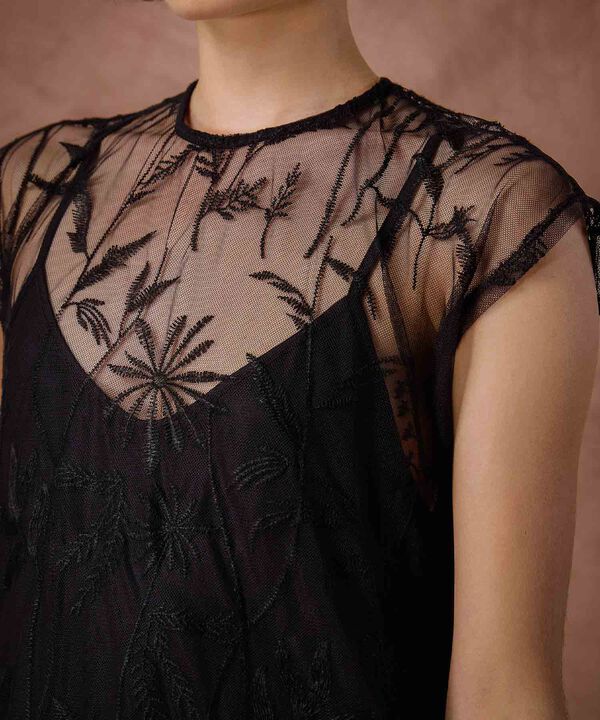 Vestido Corto Mujer Encaje Bordado Transparente