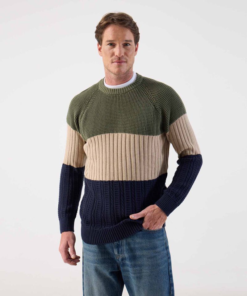 Buzo de Punto Grueso para Hombre con Dise&ntilde;o de Bloques