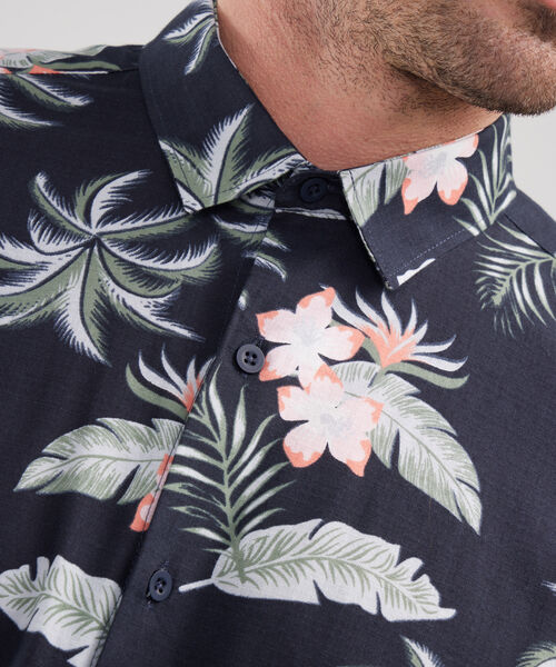 Camisa Manga Corta Estampada Base Lino image number null