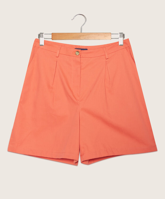 Bermuda Unicolor Con Prenses Y Bolsillos Laterales