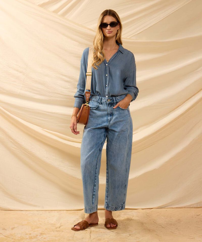 Jeans Recto Con Costura Lateral Para Mujer