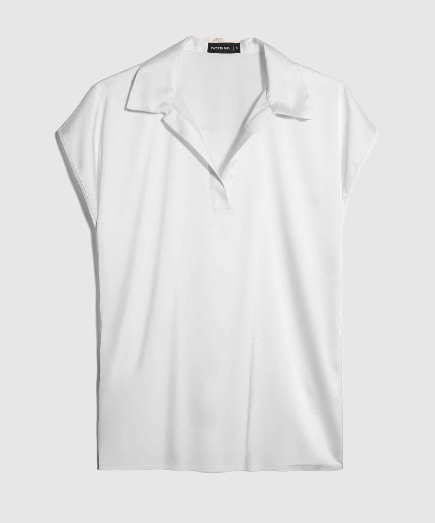 Blusa A Manga Corta Corrida Unicolor En Satin