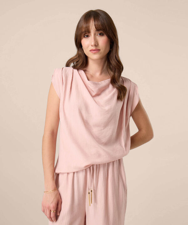 Blusa Con Cuello Redondo Y Hombreras Para Mujer image number null