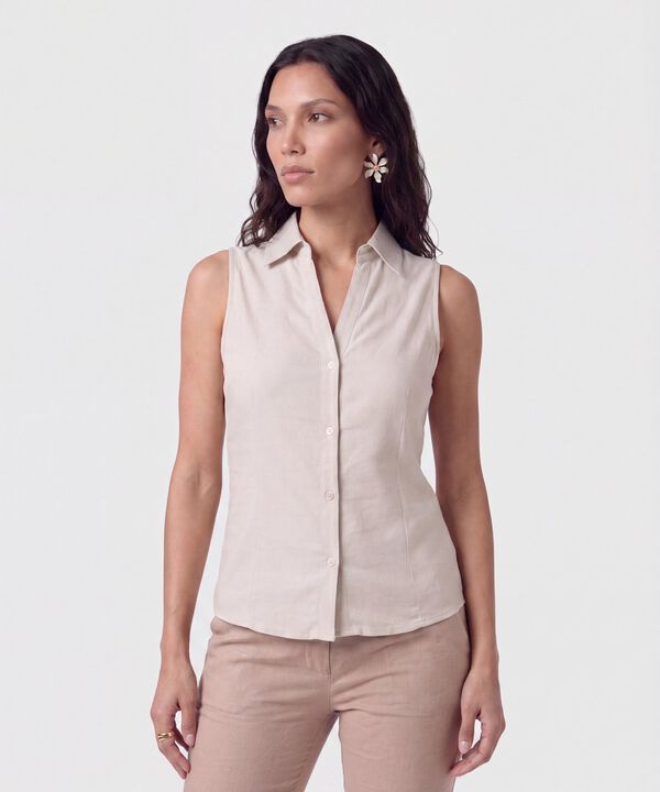 Camisa Sin Mangas Cuello Cl&aacute;sico Mujer image number null