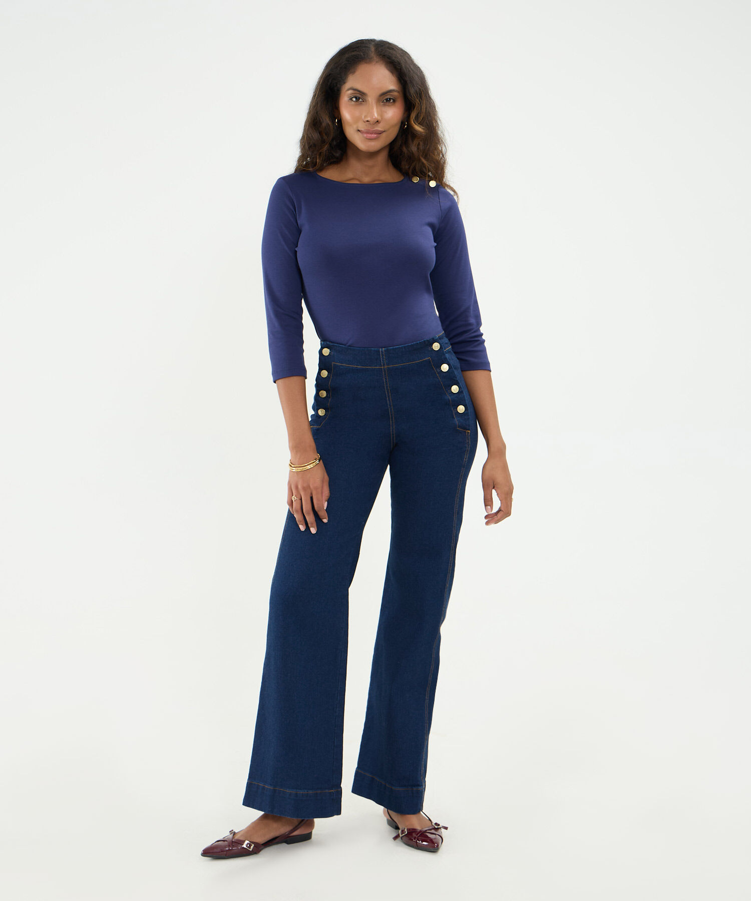 Jean Wide Leg De Abotonadura Lateral Para Mujer