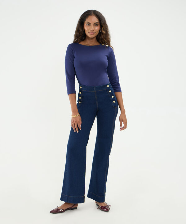 Jean Wide Leg De Abotonadura Lateral Para Mujer