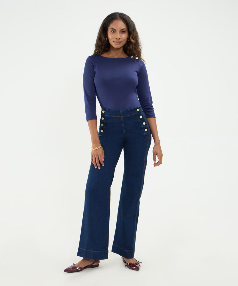 Jean Wide Leg De Abotonadura Lateral Para Mujer