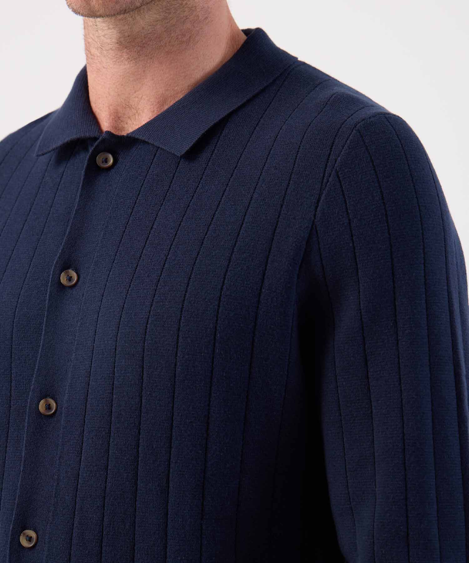 C&aacute;rdigan de Punto Acanalado con Cuello Polo Para Hombre