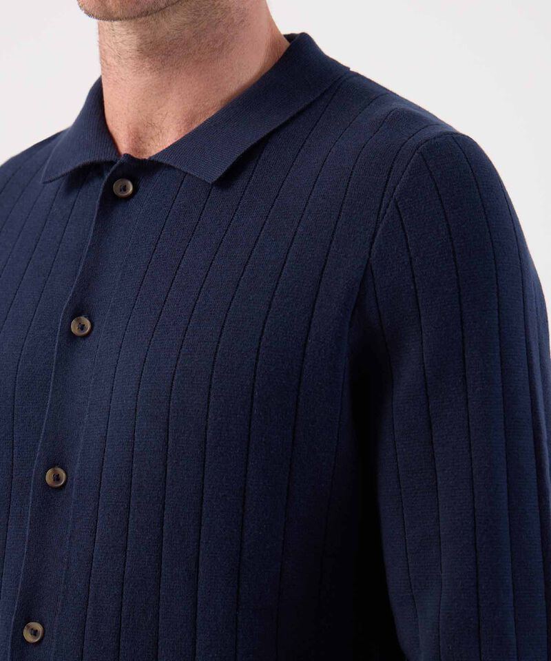 C&aacute;rdigan de Punto Acanalado con Cuello Polo Para Hombre