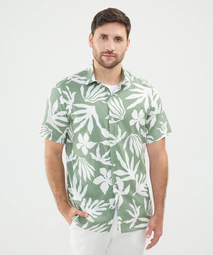 Camisa Estampada en Efecto Lino
