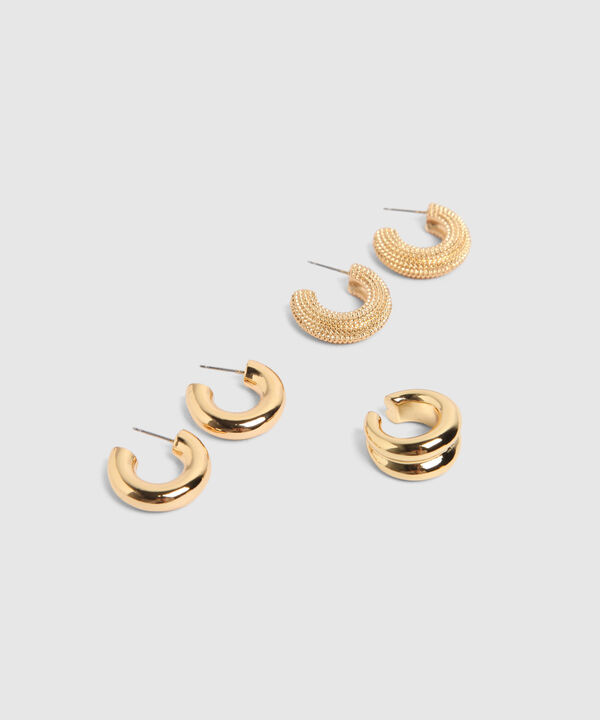 Set X3 Aretes Dorados Tipo Argolla  image number null