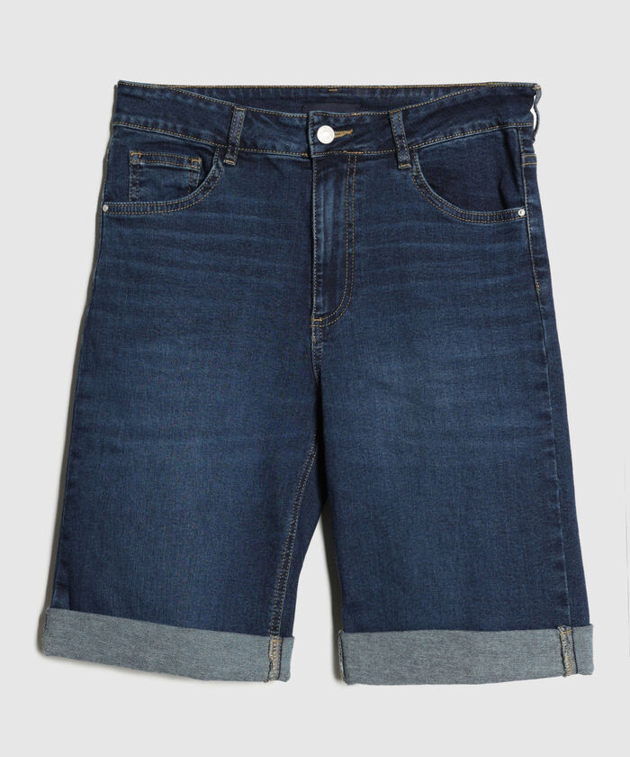 Bermuda Larga Con Roll Up Tono Azul Oscuro