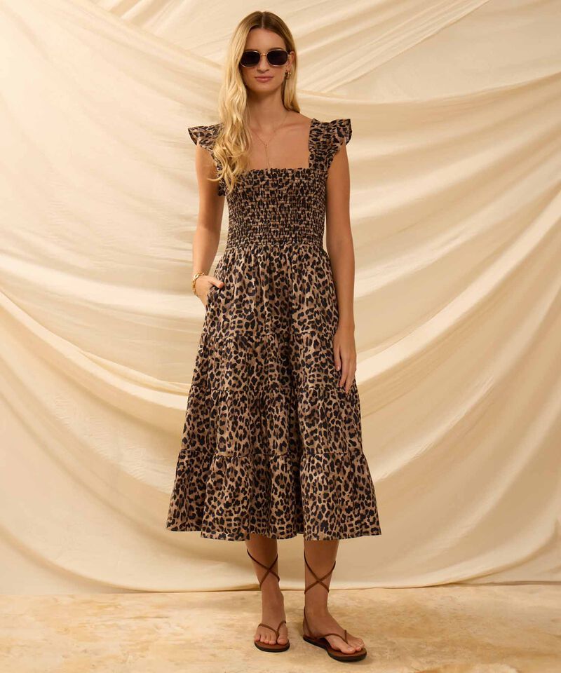 Vestido Midi Nido De Abeja Y Vuelos Mujer