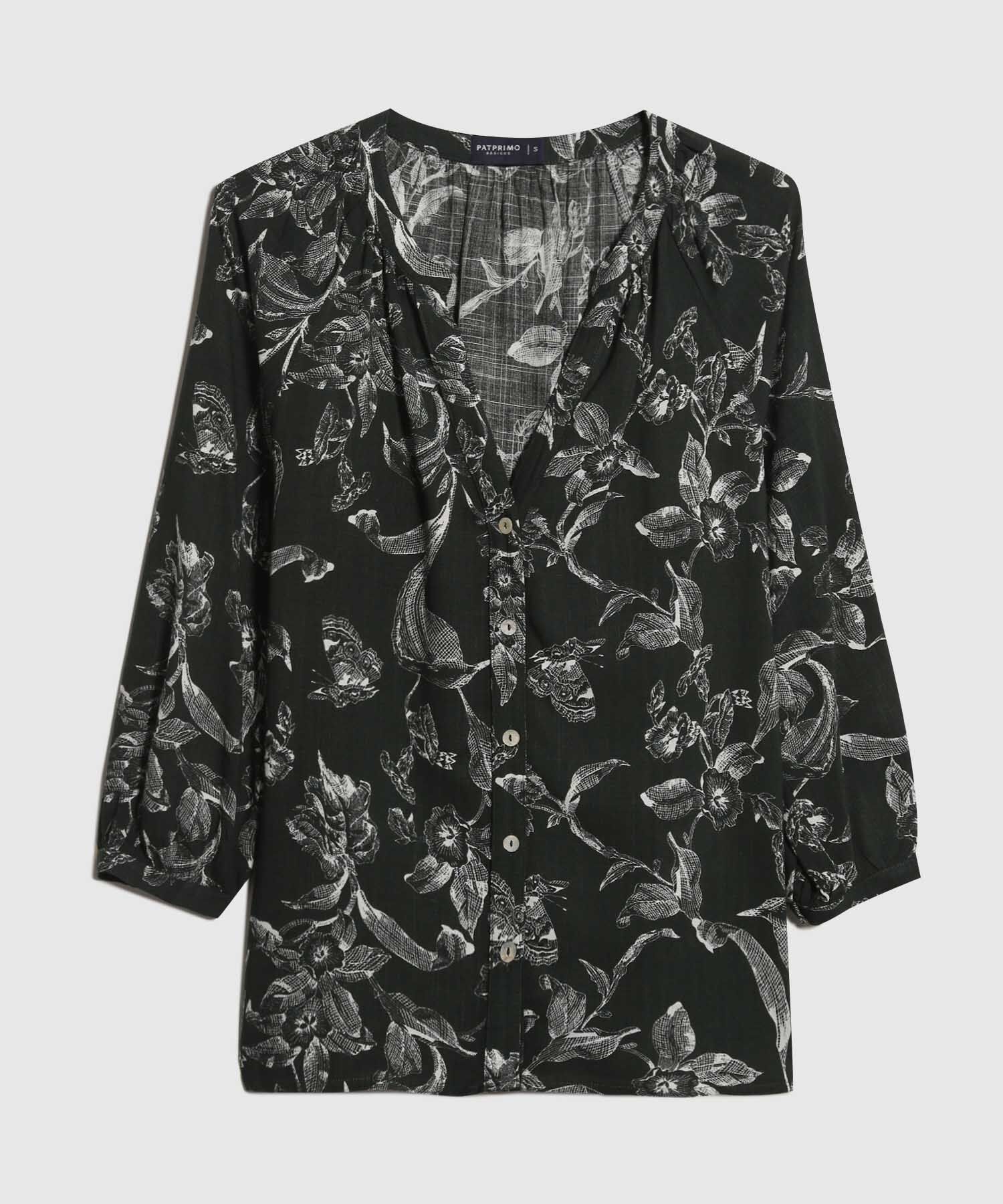 Blusa Estampada Cuello Mao