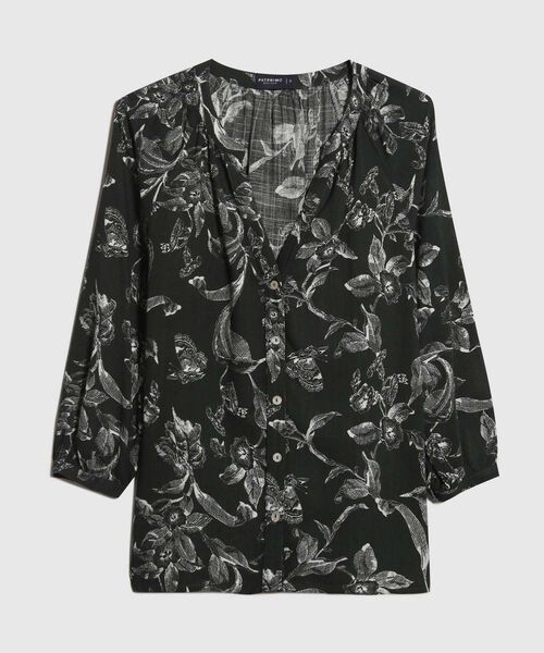 Blusa Estampada Cuello Mao