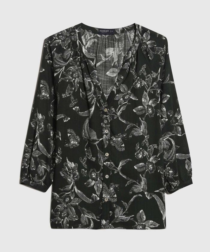 Blusa Estampada Cuello Mao